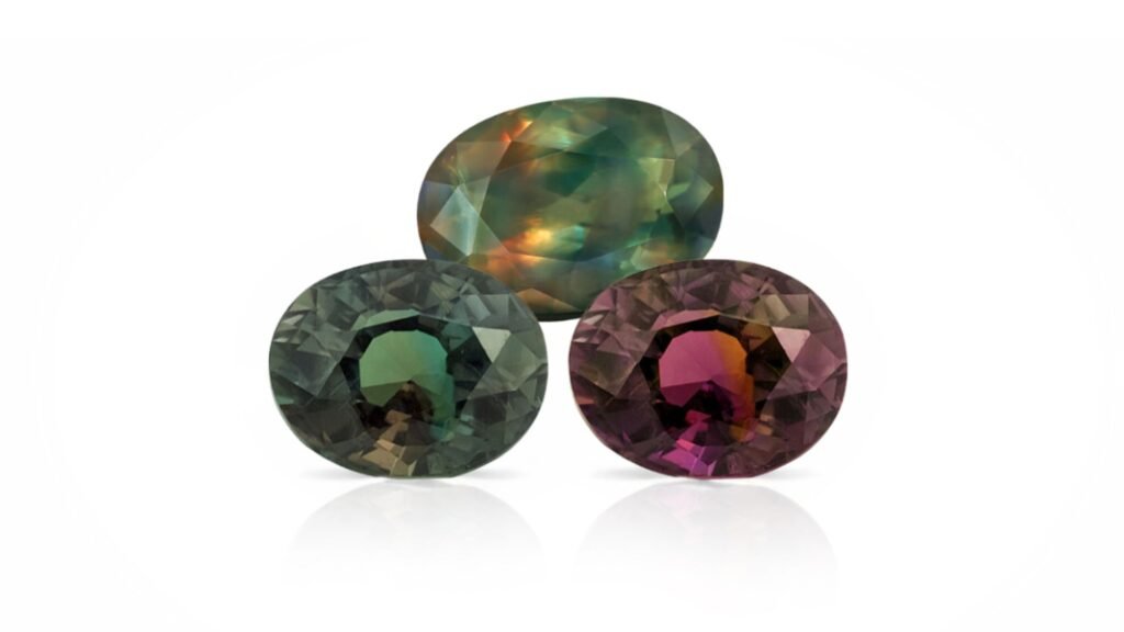 Alexandrite gemstone showing color change under different lighting