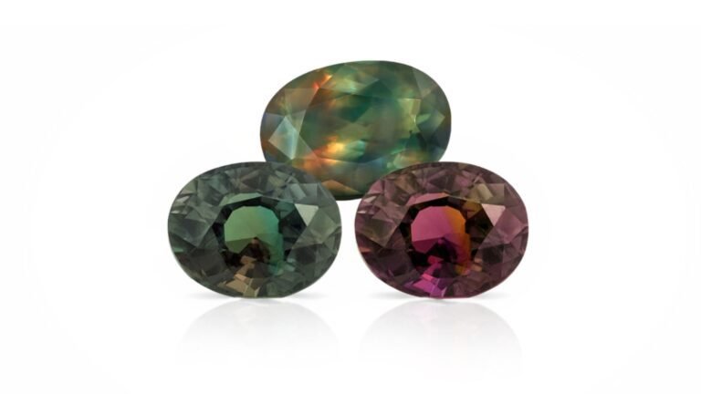 Alexandrite gemstone showing color change under different lighting
