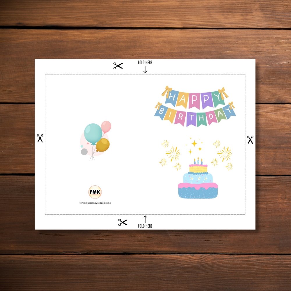 Happy Birthday Greeting Card | Printable 5x7 Inch Digital Download | Cake & Party Banner #013