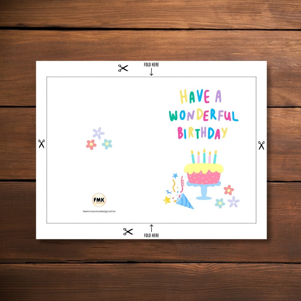 Have a Wonderful Birthday Greeting Card | Printable 5x7 Inch Digital Download | Colorful Cake & Party Design #018