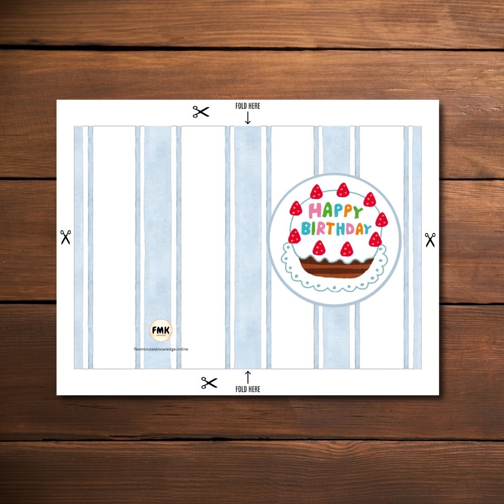 Happy Birthday Greeting Card | Strawberry Cake Illustration | Printable 5x7 Inch Digital Download #004