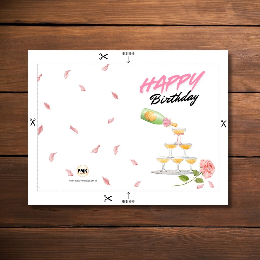 Happy Birthday Greeting Card | Champagne Celebration | Printable 5x7 Inch Digital Download #005 - Image 2