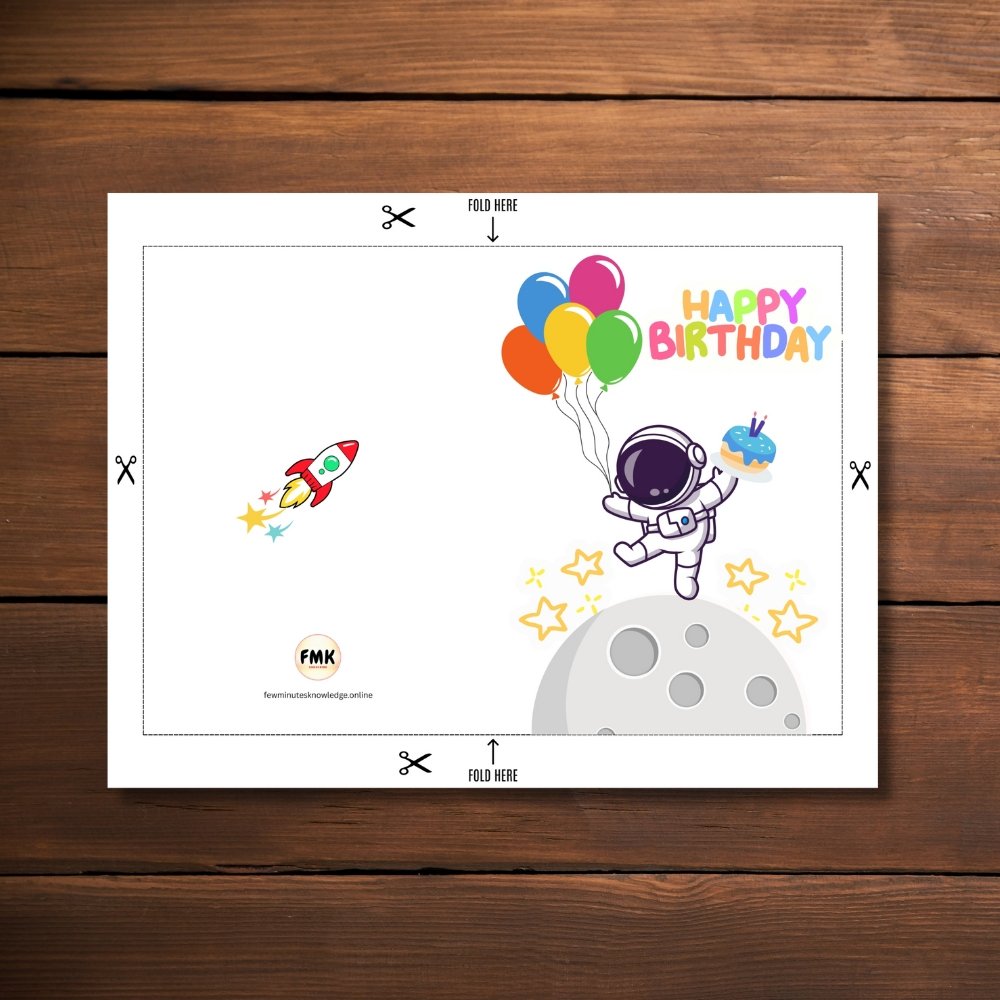 Happy Birthday Greeting Card | Astronaut & Balloons | Printable 5x7 Inch Digital Download #007