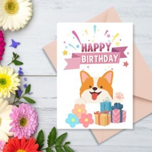 Happy Birthday Dog Greeting Card | Printable 5x7 Inch Digital Download | Cute Puppy & Gifts #009