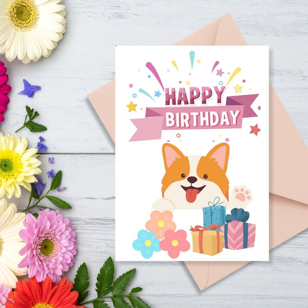 Happy Birthday Dog Greeting Card | Printable 5x7 Inch Digital Download | Cute Puppy & Gifts #009