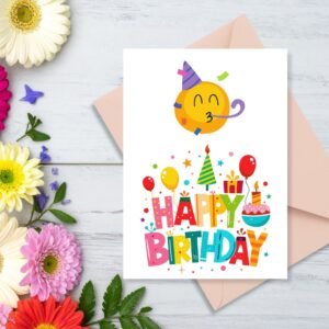 Happy Birthday Greeting Card | Printable 5x7 Inch Digital Download | Fun Emoji & Colorful Party Design #010