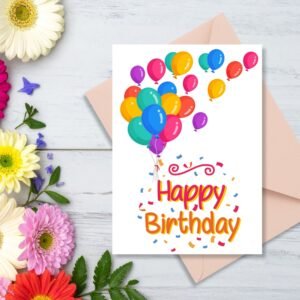 Happy Birthday Greeting Card | Printable 5x7 Inch Digital Download | Colorful Balloons & Confetti #011