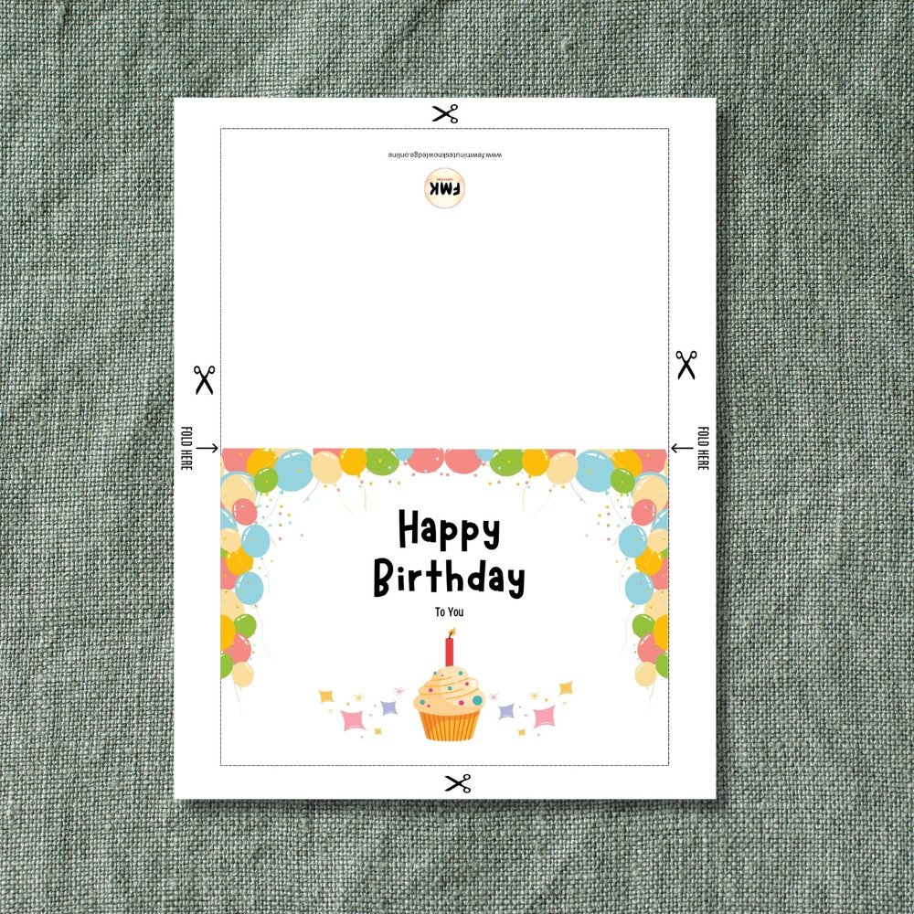 Happy Birthday Balloon & Cupcake Greeting Card | Printable 5x7 Inch Digital Download | Colorful Balloons with Cupcake Design #022 - Image 2
