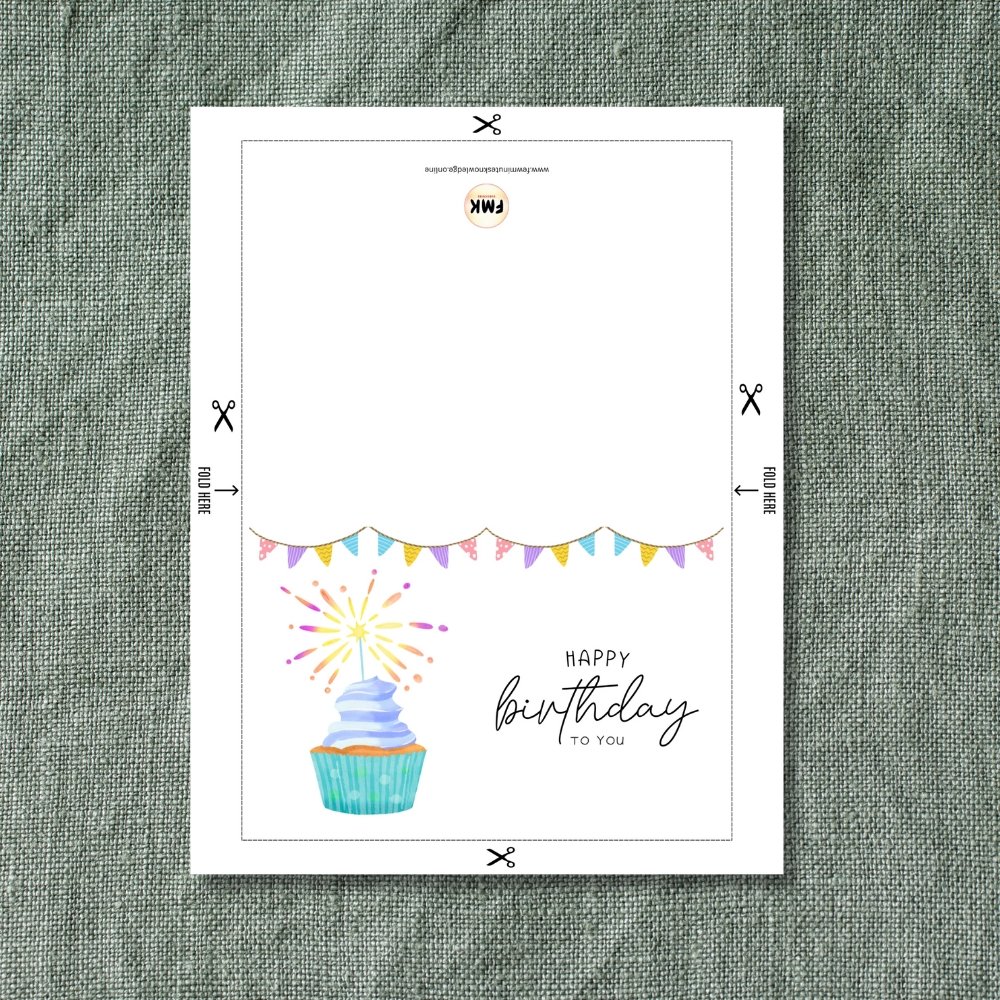Happy Birthday Cupcake Greeting Card | Printable 5x7 Inch Digital Download | Colorful Cupcake with Sparkler #024