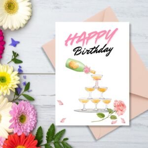 Happy Birthday Greeting Card | Champagne Celebration | Printable 5x7 Inch Digital Download #005
