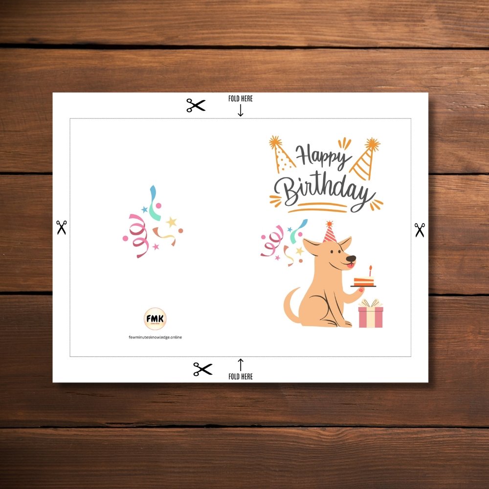 Happy Birthday Greeting Card | Party Dog with Cake | Printable 5x7 Inch Digital Download #001